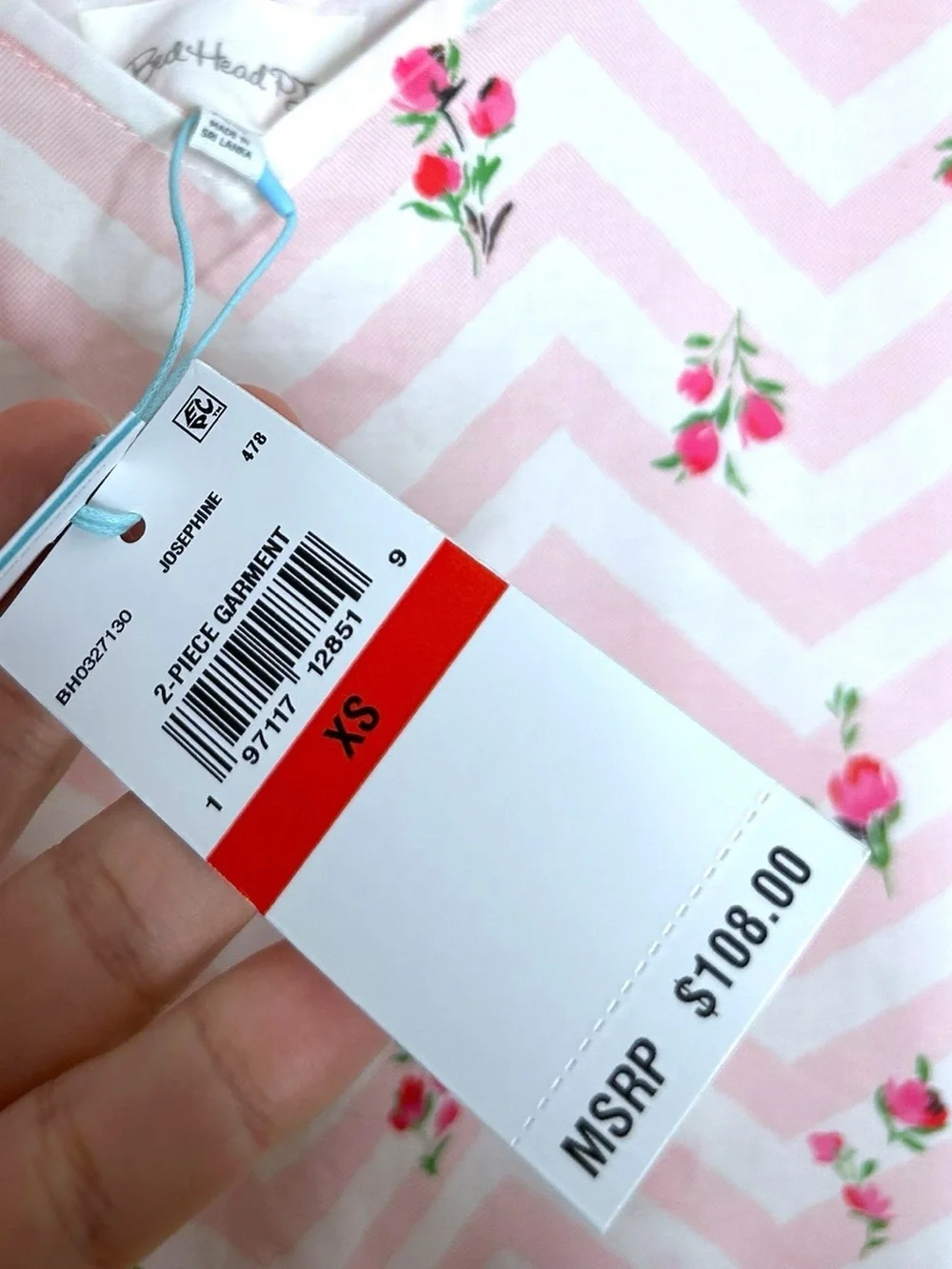 BedHead PJS Pink Rose Chevron Print Organic Cotton Pajamas Set Women’s Size XS